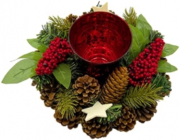 Britesta Weihnachtsgesteck: Handgefertigtes Weihnachts- & Adventsgesteck mit Teelicht-Halter, 23cm (weihnachtdeko) - 1