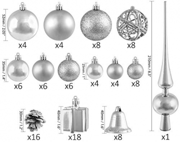 Brubaker 101-teiliges Premium Weihnachtskugel Set mit Baumspitze Silber - Funkelnde Christbaumkugeln für den Weihnachtsbaum - 4