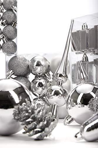 Brubaker 101-teiliges Set Weihnachtskugeln mit Baumspitze Silber Christbaumschmuck - 6