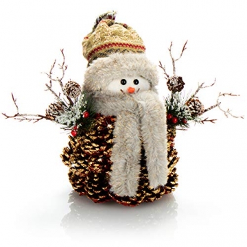 com-four® Schneemannfigur Größe M Premium, winterliche Dekofigur mit Tannenzapfenkörper, Handmade liebevolle weihnachtliche Details, hinreißende Tischdeko für die Adventszeit (goldfarben - M) - 1