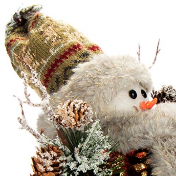 com-four® Schneemannfigur Größe M Premium, winterliche Dekofigur mit Tannenzapfenkörper, Handmade liebevolle weihnachtliche Details, hinreißende Tischdeko für die Adventszeit (goldfarben - M) - 7