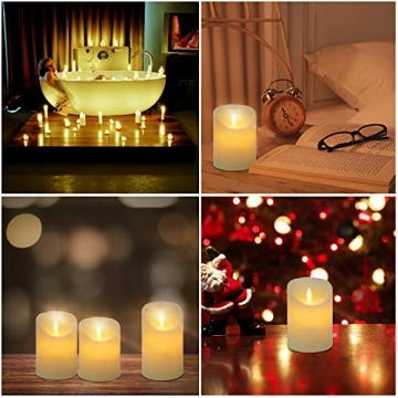 CPROSP 4er LED Kerzen Advent mit Fernbedienung aus Echtwachs, Flammenlose Elfenbeine Kerzen mit Timer, 7,5 x 9/10,5/12,5/15,5 cm, Deko für Hochzeit, Party, Advent (2*AA, Erhhalten keine Batterien) - 5