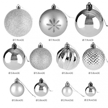 Deuba Weihnachtskugeln 103er Set Kunststoff Weihnachtsdeko matt Glanz Girlande Christbaumkugeln Ø 3 4 6 8 cm Silber - 6