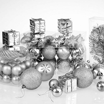 Deuba Weihnachtskugeln 103er Set Kunststoff Weihnachtsdeko matt Glanz Girlande Christbaumkugeln Ø 3 4 6 8 cm Silber - 8