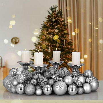 Deuba Weihnachtskugeln Silber 66 Christbaumschmuck Aufhänger Christbaumkugeln für den Weihnachtsbaum Weihnachtsbaumschmuck Weihnachtsbaumkugeln - Silber - 3