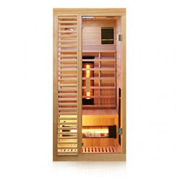 Dewello Infrarotkabine HAMLIN 90x90cm für 1 Person aus Hemlock Holz mit Vollspektrumstrahler - 1