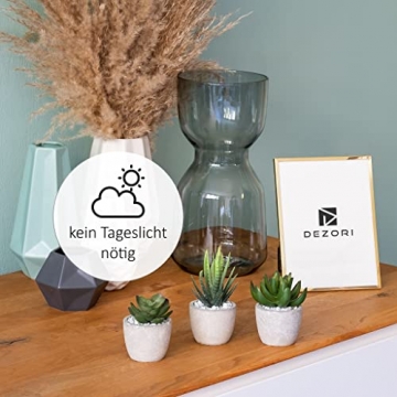 DEZORI Kunstpflanzen [3er Set] - Künstliche Pflanzen mit grauem Topf und weißen Steinen - Künstliche Sukkulenten - Deko Pflanzen - Schreibtisch Deko - 6
