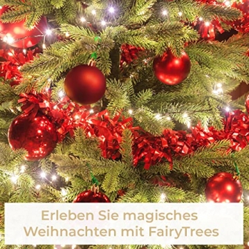 FAIRYTREES künstlicher Weihnachtsbaum BAYERISCHE Tanne Premium, Material Mix aus Spritzguss & PVC, inkl. Holzständer, 180cm - 6