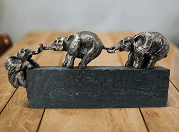 FeinKnick Skulptur “Familienbande” - Zeitloses Symbol für Zusammenhalt in der Familie & im Team - Elefanten Dekoration aus Marmorit 43 cm lang - Deko Figur Elefant - 7