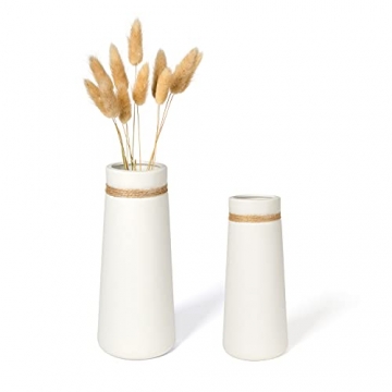 flature Keramik Vase für Pampasgras - Vasen Set Weiß Blumenvasen als Moderne Wohnzimmer Boho Deko, Vase Weiß Matt, Wohnungsdeko auch für Trockenblumen, Büro, Fensterbank Deko (2er Set) - 1