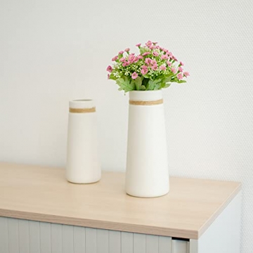 flature Keramik Vase für Pampasgras - Vasen Set Weiß Blumenvasen als Moderne Wohnzimmer Boho Deko, Vase Weiß Matt, Wohnungsdeko auch für Trockenblumen, Büro, Fensterbank Deko (2er Set) - 6