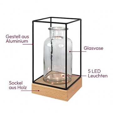 Gadgy Beleuchte Vase Glas | Tischvase mit Blumenlampe | Vasen Deko | Deko Wohnzimmer modern| Skandinavisch/Industrial 22,5 x 10,8 x 10,8 cm - 4