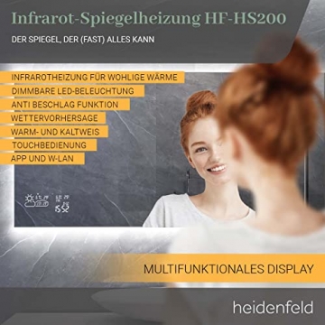 Heidenfeld Infrarotheizung HF-HS200 mit Touchpanel - ?? ????? ???????? - 500 Watt - 120 x 60 cm - WiFi Spiegelheizung - LED Beleuchtung - Spiegel - Infrarot Heizpaneel - 2