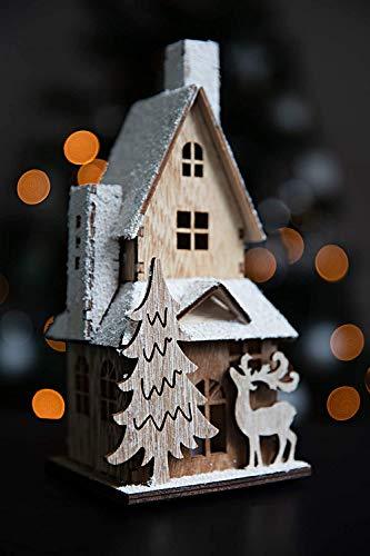 HEITMANN DECO dekorative Holz-Kirche mit LED-Beleuchtung - naturbelassenes Holz mit beschneitem Dach - Weihnachtsdeko - 2