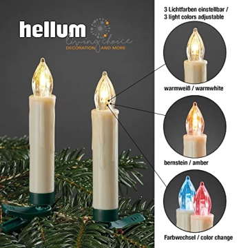 Hellum 524789 LED Weihnachtsbaumkerzen kabellos, 12x LED Kerzen mit Fernbedienung, Leuchtfarbe wählbar, batteriebetriebene 10x1,5cm Christbaumkerzen ohne Kabel, dimmbar mit Flackermodus, Wachstropfen - 3