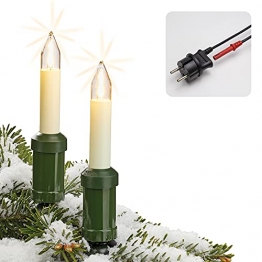 Hellum Lichterkette Made-in-Germany Weihnachtsbaum, Kerzen Lichterkette außen mit Clip, 30 warm-weiße LED-Filament, beleuchtet 2900cm, Kabel grün Schaft elfenbeinfarben, für Außen mit Stecker 845563 - 1