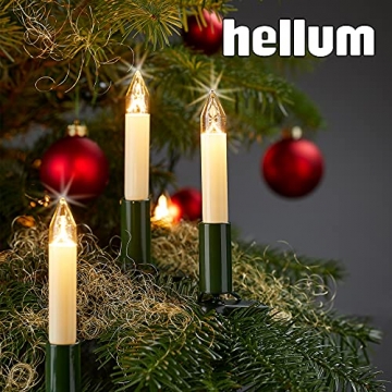Hellum Lichterkette Made-in-Germany Weihnachtsbaum, Kerzen Lichterkette außen mit Clip, 30 warm-weiße LED-Filament, beleuchtet 2900cm, Kabel grün Schaft elfenbeinfarben, für Außen mit Stecker 845563 - 6