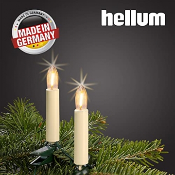 Hellum Lichterkette Made-in-Germany Weihnachtsbaum, Kerzen Lichterkette innen mit Clip, 20 warm-weiße LED-Filament, beleuchtet 1330cm, Kabel grün Schaft elfenbeinfarben, für Innen mit Stecker 814019 - 6