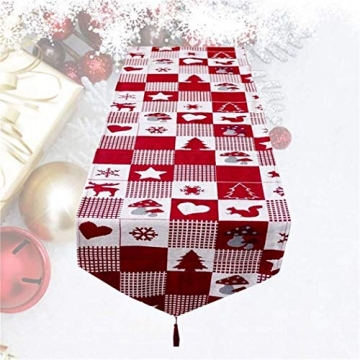 Joyibay Weihnachten Tischläufer, Rot Weihnachten Tischdecke Abwaschbar Esstisch Läufer Dekorative Weihnachten Tischdekoration (35x170cm) - 5