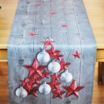 Kamaca Tischläufer RED Stars hochwertiges Druck-Motiv mit weihnachtlichen Motiven mit Lotus Effekt FLECKSCHUTZ EIN Schmuckstück zu Winter Weihnachten (RED Stars, Tischläufer 40x140 cm) - 2