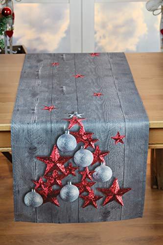 Kamaca Tischläufer RED Stars hochwertiges Druck-Motiv mit weihnachtlichen Motiven mit Lotus Effekt FLECKSCHUTZ EIN Schmuckstück zu Winter Weihnachten (RED Stars, Tischläufer 40x140 cm) - 3