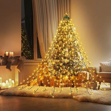 Koicaxy Christbaumbeleuchtung mit Ring 16 Stränge 400 LEDs Weihnachtsbeleuchtung Weihnachten Lichternetz für 180CM-250CM Innen & Außen Christbaum Deko Warmweiß - 1