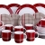 Kombiservice Geschirr HIGHLAND ROT Set 32teilig für 8 Personen / Porzellan runde Form / traditionelles Schottenkaro rot & weiß & grau / Waterside England by Retsch Arzberg - 1