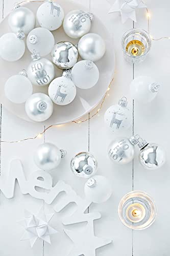 KREBS & SOHN 20er Set Glaskugeln - Weihnachtsbaumschmuck zum Aufhängen - Christbaumkugeln - Weiß, Silber und Glitzer - 4