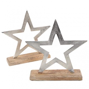 Logbuch-Verlag 2 Sterne Figuren zum Hinstellen 21 cm aus Holz + Metall - Dekofiguren Dekosterne als Weihnachtsdeko Geschenkidee Weihnacht - 1