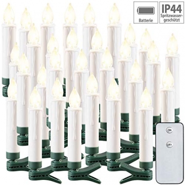 Lunartec Christbaum-LED-Kerzen: 30er-Set LED-Outdoor-Weihnachtsbaum-Kerzen mit IR-Fernbedienung, IP44 (Batterie-Kerzen Weihnachtsbaum) - 2