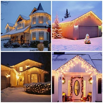 Qedertek 432 LED Eisregen Lichterkette Außen/innen, 10.8M Eisregen Lichtervorhang Weihnachtsbeleuchtung, 8 Modi, Timer, Dimmbar Lichterkette mit Fernbedienung, Weihnachts Deko, Balkon (Warmweiss) - 5