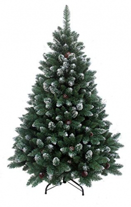 RS Trade HXT 15013 künstlicher Weihnachtsbaum 210 cm mit Schnee und Zapfen (Ø ca. 135 cm) ca. 1400 Spitzen, schwer entflammbarer Tannenbaum mit Schnellaufbau Klappsystem, inkl. Christbaum Ständer - 1