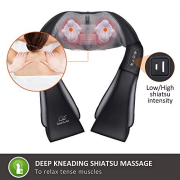 Snailax shiatsu Nackenmassagegerät mit Hitze, Nacken- und Schultermassagegerät mit Wärme, Geschenke für Mama, Papa, Heizkissen für Nacken und Rücken,Vatertagsgeschenk - 2