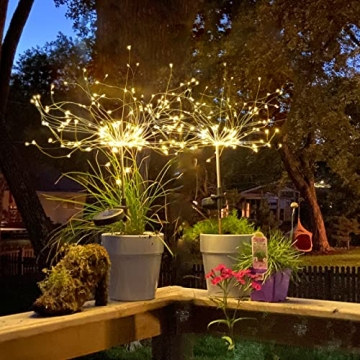 Solarlampe für Außen Gartendeko , 2 X Solar Feuerwerk Licht Solarleuchten Wasserdicht Gartenleuchten für Außen,Garten,Balkon,Balkonkasten,Blumenkästen und Terrasse Dekoration (Warmweiß) - 6
