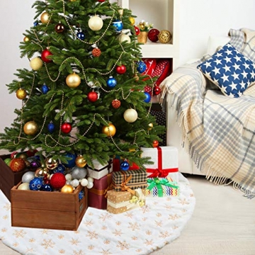 Tacobear Weihnachtsbaumdecke rund 122cm Baumdecke mit Schneeflocke Weihnachtsbaum Rock Weiß Plüsch Groß Christbaumdecke Weihnachtsbaum Deko für Weihnachten Neujahr Dekoration (Gold) - 7