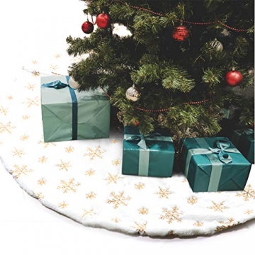 Tacobear Weihnachtsbaumdecke rund 122cm Baumdecke mit Schneeflocke Weihnachtsbaum Rock Weiß Plüsch Groß Christbaumdecke Weihnachtsbaum Deko für Weihnachten Neujahr Dekoration (Gold) - 8