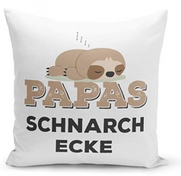 Tassenbrennerei Faultier Kissen mit Spruch Papas Schnarchecke - Geschenk für Papa (Kissenhülle mit Innenkissen) - 1