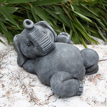 Tiefes Kunsthandwerk Steinfigur Elefant liegend - Schiefergrau, Deko-Figur frostsicher für Dein Haus oder Garten - 2