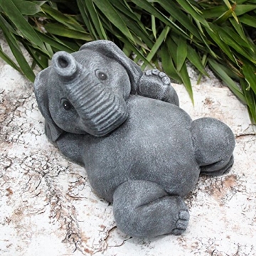 Tiefes Kunsthandwerk Steinfigur Elefant liegend - Schiefergrau, Deko-Figur frostsicher für Dein Haus oder Garten - 3