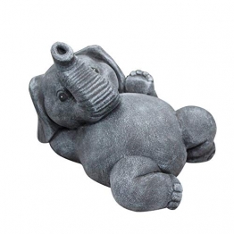 Tiefes Kunsthandwerk Steinfigur Elefant liegend - Schiefergrau, Deko-Figur frostsicher für Dein Haus oder Garten - 1
