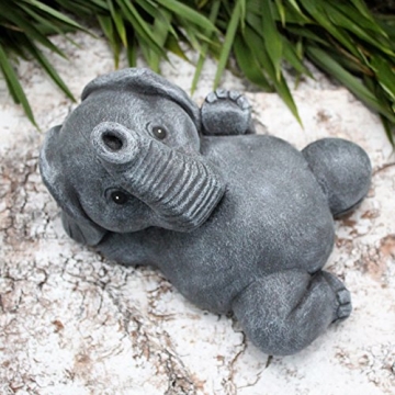 Tiefes Kunsthandwerk Steinfigur Elefant liegend - Schiefergrau, Deko-Figur frostsicher für Dein Haus oder Garten - 5