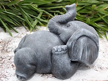 Tiefes Kunsthandwerk Steinfigur Elefant liegend - Schiefergrau, Deko-Figur frostsicher für Dein Haus oder Garten - 6