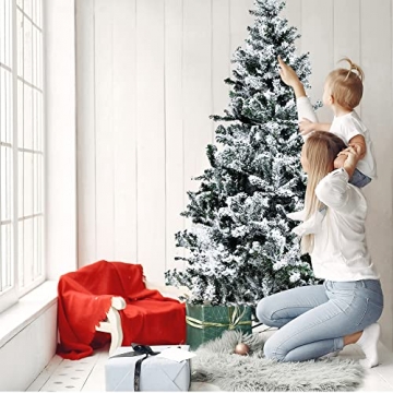 Urhome Künstlicher Weihnachtsbaum mit Ständer beschneite Tanne - 180 cm hoher Christbaum Dekobaum PVC Kunstbaum Tannenbaum mit Schnee Schnellaufbau Klappsystem Baum für Weihnachten - 7