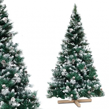 Urhome Künstlicher Weihnachtsbaum mit Ständer beschneite Tanne mit Zapfen - 220 cm hoher Christbaum Dekobaum PVC Kunstbaum Tannenbaum Schnellaufbau Klappsystem Baum für Weihnachten - 1