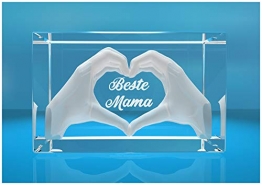 VIP-LASER 3D Glas Kristall mit Gravur I Herz aus zwei Händen I Text: Beste Mama! I Das tolle Geschenk zum Muttertag, Geburtstag Weihnachten - 1