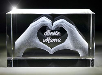 VIP-LASER 3D Glas Kristall mit Gravur I Herz aus zwei Händen I Text: Beste Mama! I Das tolle Geschenk zum Muttertag, Geburtstag Weihnachten - 4