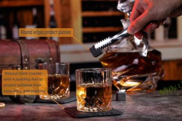 Whiskey Steine mit Gläser Geschenkset für Männer - 8 Whisky Scotch Bourbon Chilling Steine, 2 Whiskey Gläser in Holzbox - Weihnachten/Vatertag/Geburtstag/Geschenk für Vater Papa Freund - 3
