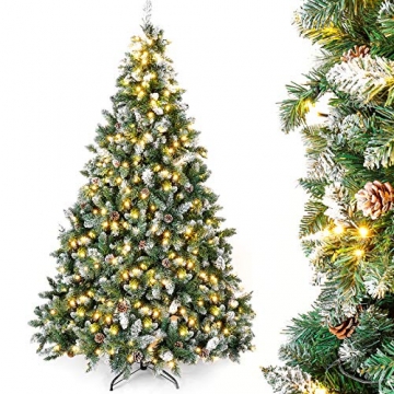 Yorbay künstlicher Weihnachtsbaum mit Beleuchtung weiß Schnee LED Tannenbaum für Weihnachten-Dekoration 180cm - 1