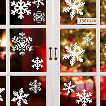 156 Weihnachten Fensterbilder, Schneeflocken Fensterdeko für Fensterscheiben, Wiederverwendbar Statisch Haftend PVC Aufkleber für Fenster Vitrine Türen Schaufenster Winter Schneeflocken Weihnachtsdeko - 9