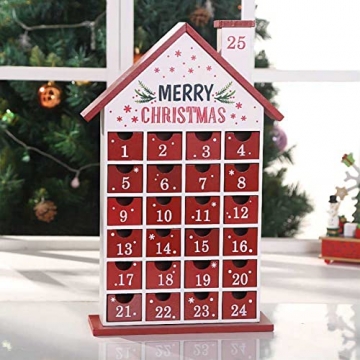 Adventskalender zum selbst Befüllen mit 24 Schubladen-Boxen, Weihnachten Adventskalender Weihnachtsdeko Holz Countdown Kalender Tage Holz Adventskalender mit Schubladen Weihnachtsdekoration - 6